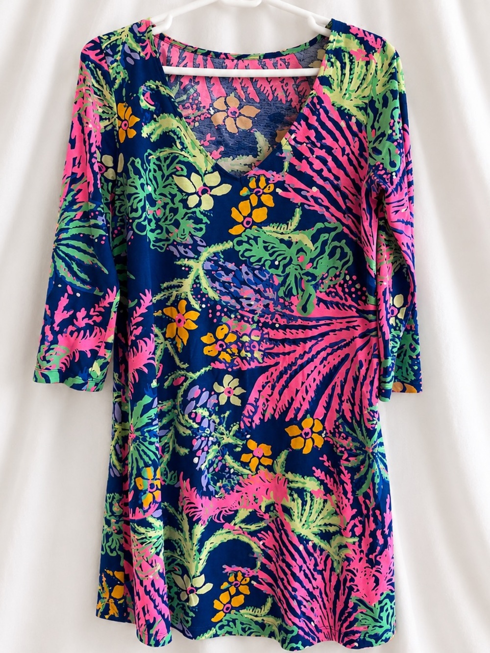 Lilly Pulitzer Navy Dress with Pink, Green & Yellow Floral Print